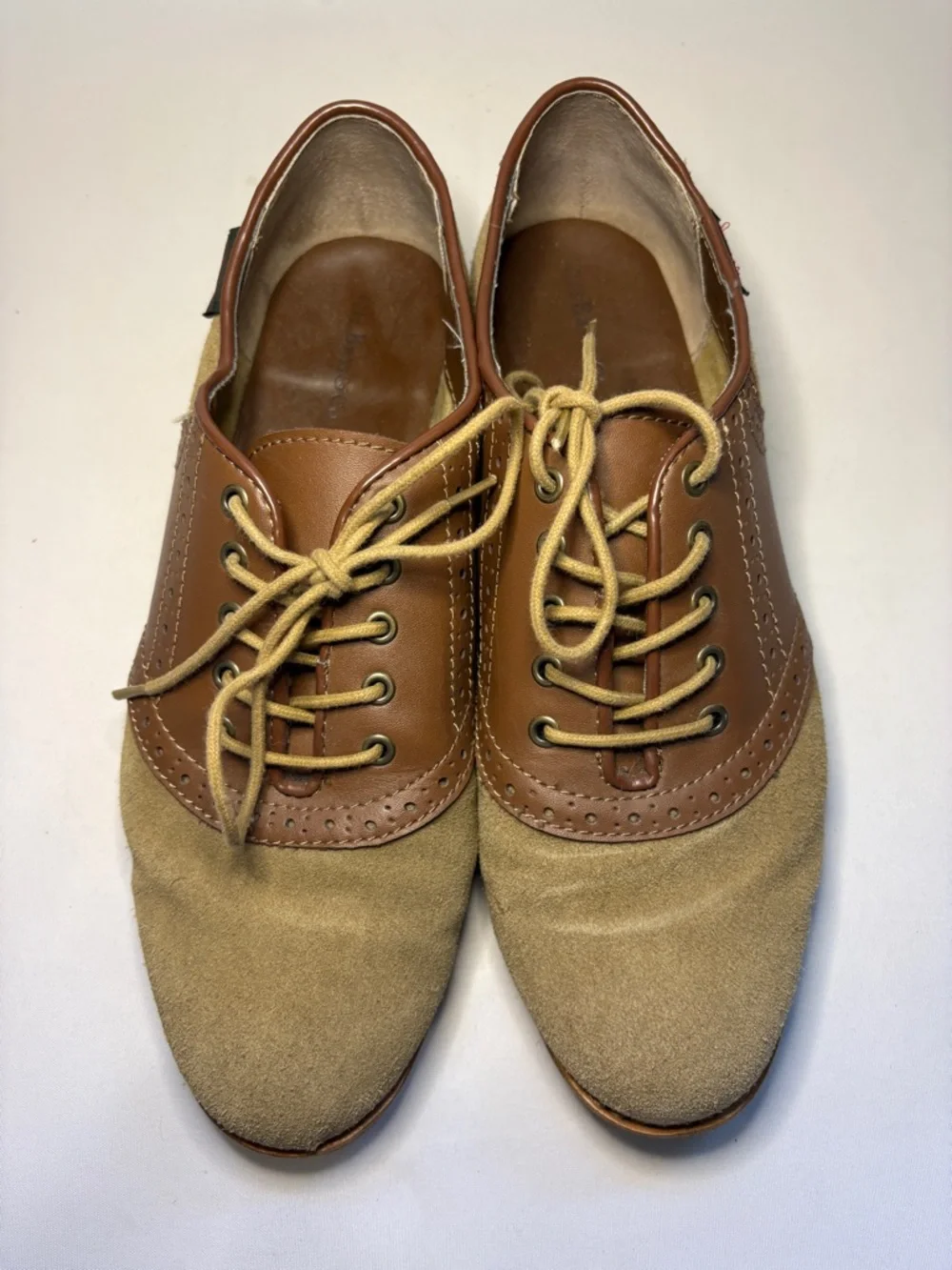 Vintage GH Bass & Co Two-Tone Tan and Brown Suede Leather Derby Oxfords Size 8.5